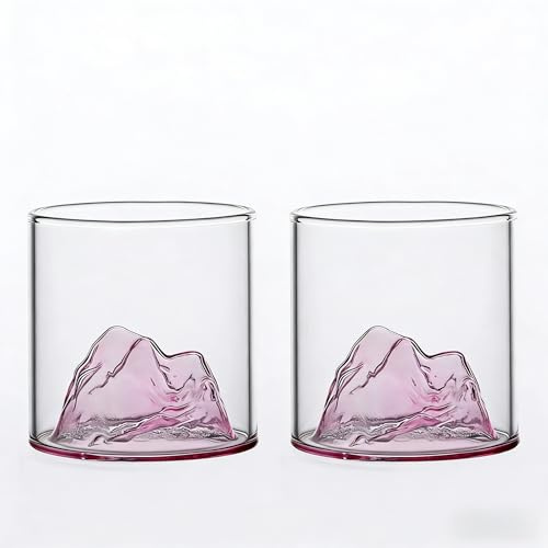 RYHMHA - Set di 2 bicchieri da whisky in cristallo Fujiyama giapponese, bicchieri da 355 ml per whisky, cognac, scotch, cocktail, rum, birra (montagna rosa)