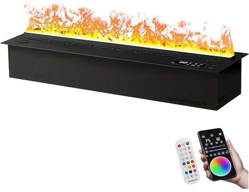 BESTXH Caminetto Elettrico Decorativo A Vapore Acqueo con Funzione Umidificatore E Fiamma 3D Nebulizzata, Pannello Ultrasottile da 3 Mm, Touch Screen/Telecomando,Nero,80cm