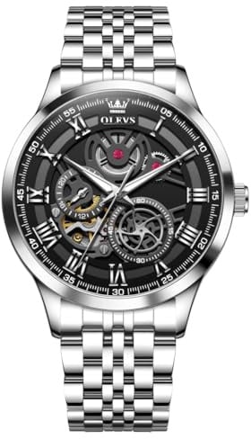 OLEVS Automatisch Herrenuhr Tourbillon Diamant Luxus Dresswatch Edelstahl Wasserdicht Leuchtend Armbanduhr
