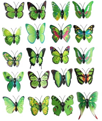 WINXMIN 20 Stück Schmetterling Deko mit Sicherheitsnadeln, Schmetterling Brosche, PVC Schmetterlinge zum Anstecken, Schmetterlinge Anstecker für Kleidung Rucksack Curtains Dekoration(Grün)