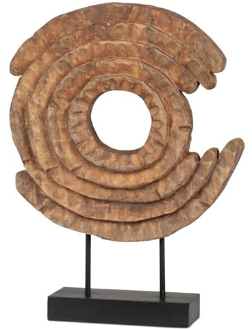 formano Deko Objekt Kreis Holz Metall Design-Skulptur Mangoholz 45 x 34 cm Figur modernes Wohnaccessoire auf Standfuß für Sideboard, Regal & Büro