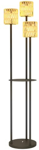 Outsunny Lampadaire Solaire Extérieur 3 Lumières IP44 Ø37 x 144 cm Jaune | Résine Tressée, Style Bohème, avec Capteur et Étagère, pour Jardin Patio Terrasse, Résistante aux Intempéries