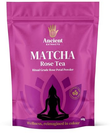 Ancient Extracts Matcha Rose Tea, Ritual Grade Rose Petal Powder, Caffeine Free, 60g