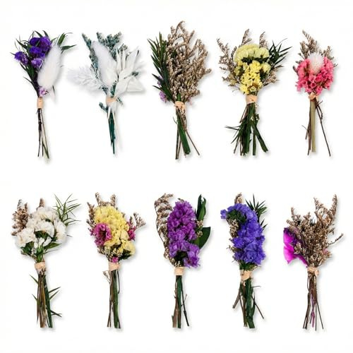 Nivofu 10 Mazzi Mini Bouquet Fiori Secchi Naturali 8-10 cm | Fiori Secchi Decorativi per Fai da Te, Scrapbooking, Resina, Nozze, Decorazione Casa