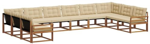 vidaXL Outdoor-Sofagarnitur mit Kissen 10 pcs Natur und Beige, Gartenmöbel Set, modernes Sofa für draußen, ergonomisches Design, bequemer Sitzplatz, stilige Couch für den Patio