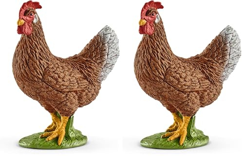 Schleich Farm World | Henne 13826 Bauernhof Spielfigur | detailgetreue Tierfigur & Sammelfigur | Geschenk für Jungen und Mädchen | Bauernhof Spielzeug ab 3 Jahren | 4 x 2 x 5 cm (Packung mit 2)