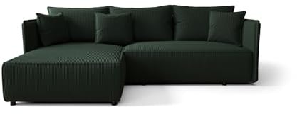 CORNERO Milano Ecksofa L-Form mit Schlaffunktion und Bettkasten – Couch L-Form fürs Wohnzimmer 3-Sitzer 245 cm x 185 cm x 85 cm (Grün, Ottomane Links)