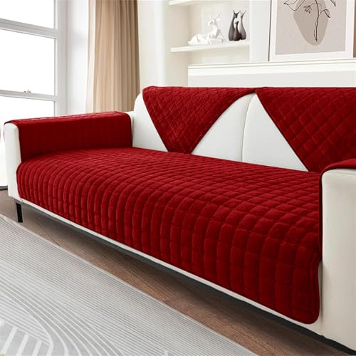 FASCINATDECO Sofa Überzug, Weiche Flanell Sofa Sitzkissenbezug, Sofaschoner rutschfest, Sofabezug 1 2 3 Sitzer Couch überzug für Wohnzimmer, Sofaüberwürf L Form Sofaschutz (Rot, 70x150cm)