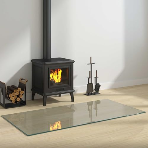 Teenpull Placa de cristal transparente de 120 x 60 cm de cristal templado con bordes pulidos, protección del suelo y protección contra chispas para chimenea, estufa de leña, estufa de pellets, estufa