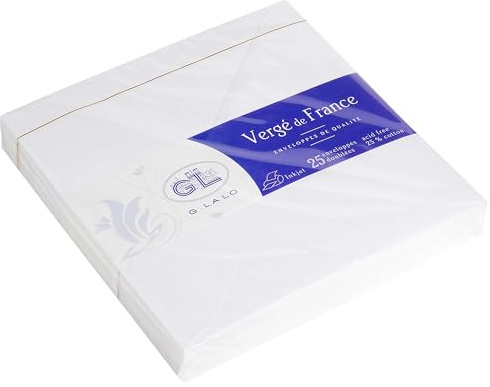 G.Lalo 22050L Umschläge Vergé de France gefüttert (perfekt für Ihre Einladungen, 14 x 14 cm, 25 Umschläge, 162 g) extra weiß