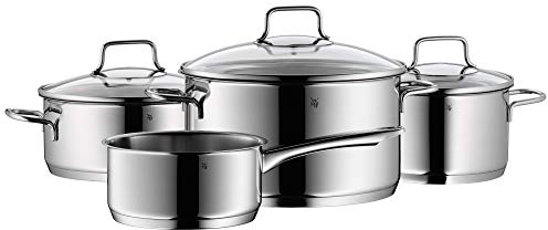 WMF Astoria Topfset Induktion 4-teilig, Kochtopf Set mit Glasdeckel, Cromargan Edelstahl poliert, Induktions Töpfe Set unbeschichtet
