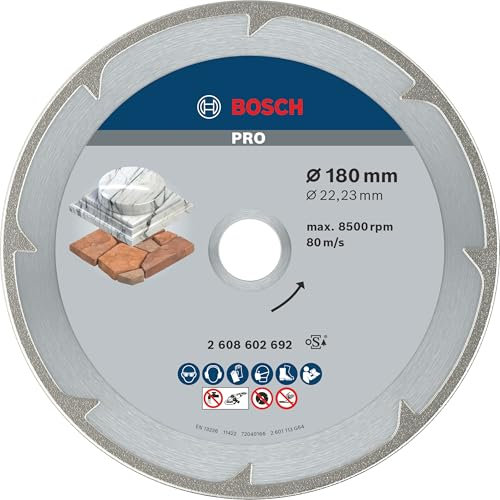 Bosch 1x PRO Marble Diamanttrennscheiben für 22,23‑mm-Bohrung und große Winkelschleifer (für Weichgestein, Marmor, Ø 180 mm, Professional Zubehör Großer Winkelschleifer)
