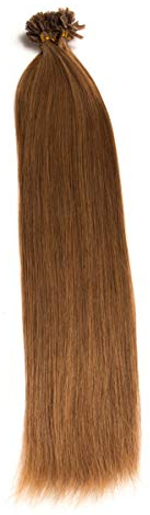 Hellbraune Keratin Bonding Extensions 100% Remy Echthaar Human Hair - 100x 1g 45cm Glatte Strähnen - Lange Haare mit Keratin Bondings U-Tip Haarverlängerung Haarverdichtung-Farbe:#12 Hellbraun