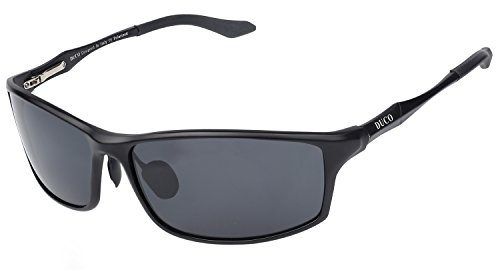 DUCO Sonnenbrille Herren Polarisierte Sportbrille Fahrerbrille für Männer Al-Mg Metallrahme Brillen 8201 (Schwarz)