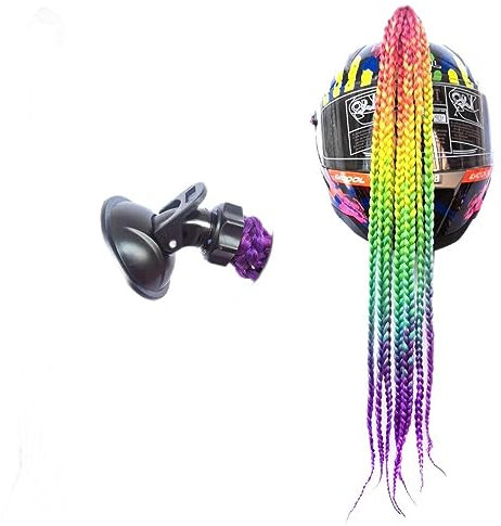 3T-SISTER Helm Zöpfe Gradient Rampe Helm Pferdeschwanz Helm Haar mit Saugnapf Haarschmuck für Motorrad Fahrrad 1 STÜCKE 24 Zoll (Rainbow)