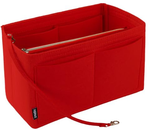 NEPAK Handtaschen Organizer, Filz Taschenorganizer für Frauen Handtasche,Abnehmbare Reißverschluss-Tasche(Rot,S)