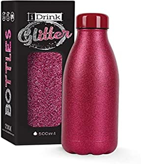 I-Drink Gourde isotherme à double paroi en acier, couleur paillettes rose clair, 500 ml
