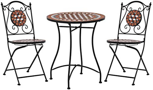 Festnight 3-TLG. Bistro-Set Mosaik Keramik Terrakotta Balkonset Sitzgarnitur Balkonmöbel Gartenmöbel Mosaiktisch 1 Tisch und 2 Stühle 60 x 72 cm