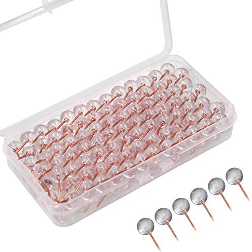 OKVGO 150 Pieces Push Pin with Round Transparent Plastic Heads and Rose Gold Steel Point Thumb Tacks for Map Drawing Cork Notice Board