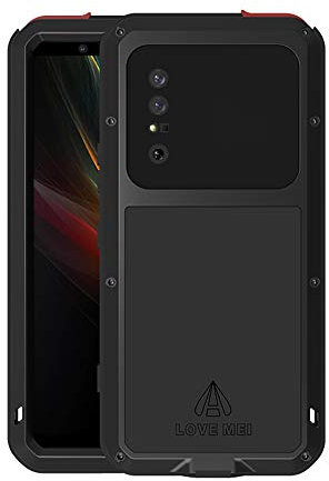 FONREST Full Body Case for Sony Xperia 1 II 6.5-inch Love Mei Shockproof Outdoor Heavy Duty Hybrid Aluminum Snowproof Cover with Tempered Glass Screen Protector, Support Wireless Charging (Black)
