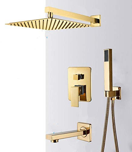 Huin Ensemble de robinets de douche dorés à montage mural, douche ultrafine pluie d'or, mitigeur d'eau chaude et froide