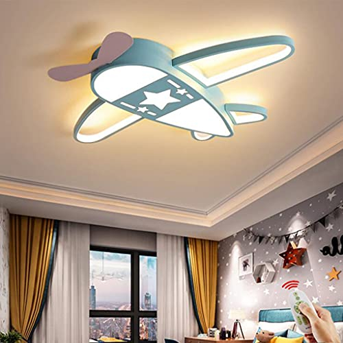 Kinderlampe LED Deckenlampe Kreative Cartoon Flugzeug Kinderzimmer Deckenleuchte Dimmbar Fernbedienung Kronleuchter Junge Schlafzimmerlampe Moderne Beleuchtung Babylampe Kindergarten,Blau,59cm（40W)