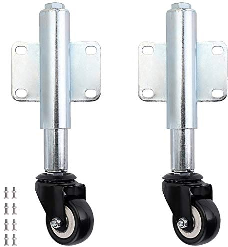 Skelang 2-Pack Spring Loaded Gate Castor, Retractable 6.5cm Swivel Caster Wheel for Garden Wooden Gate, Yard Fence, Load Capacity 50Kg