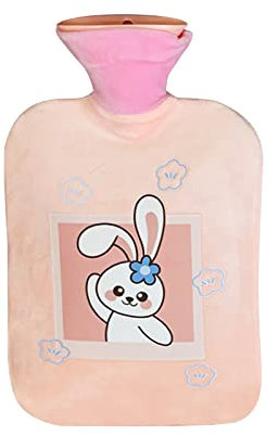 Colorful Wärmflasche mit Bezug, weiche Flaum Cute Hase Hot Water Bottle, Flauschig Soft Washable Velvet Baumwolle, Wärmehaltung Gute Leistung, für Kinder Babys Erwachsene (Pink, 500ML)