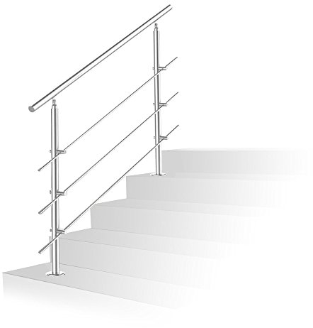 Jiubiaz Treppengeländer 120cm, Geländer Edelstahl Handlauf Wandhandlauf Innen & Außen, mit 3 Querstreben