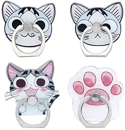 GSHOPVV Set of 4 Cute Cat Finger Cell Phone Ring Holder Stand Adjustable Universal Rotates 360° and Swivels180° Finger Alloy Ring Holder for iPhone
