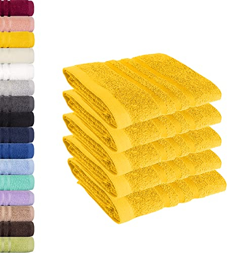 Lavea 5er Set Gästehandtücher 30x50 cm – Weiche und Saugstarke Gästetücher aus 100% Baumwolle, Frottierserie Elena – Waschbar und Strapazierfähig – Rapsgelb