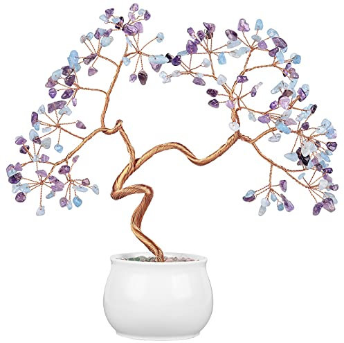 Nupuyai Amethyst&Aquamarine Kristall Baum Feng Shui Edelstein Baum mit Keramische Basis, Glücksbaum, Geldbaum Geschenk, Hochzeit Deko für viel Glück 8-9,5 Zoll