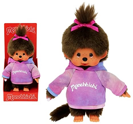 BANDAI - Monchhichi - Plüschtier Monchhichi Tie-and-Dye-Sweatshirt - Kultplüschtier der 80er - Kuscheliges 20 cm großes Plüschtier für Kinder und Erwachsene - SE42160