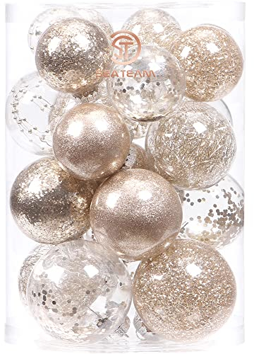 Sea Team Set di palline di Natale in plastica trasparente, infrangibile, multidimensione, palline di Natale decorative con decorazioni delicate ripiene (25 pezzi, champagne, 25 pezzi