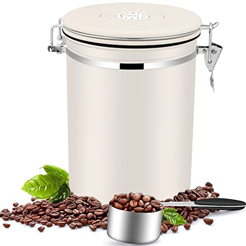 Dreamhigh® Boîte Hermétique Café Grain 1 KG - Récipient à Café en Acier Inoxydable avec Cuillère Doseuse - Beige, 2800 ml