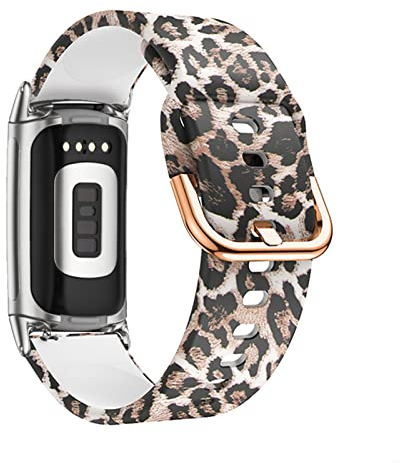 AireWiki Silikon Armbänder Für Fitbit Charge 5 Ersatzband Für Damen Frauen Herren Weiche Muster Blumen Sport Armband mit Kompatibel mit Fitbit Charge 5 (Leopardenmuster)