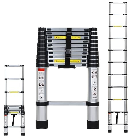 Tubiaz 3.2M Alu Teleskopleiter, Mehrstufiger Sicherheitsschalter Ausziehleiter, Tragbare rutschfeste Teleskop, Mehrzweckleiter Leiter, Max Belastung 150 kg