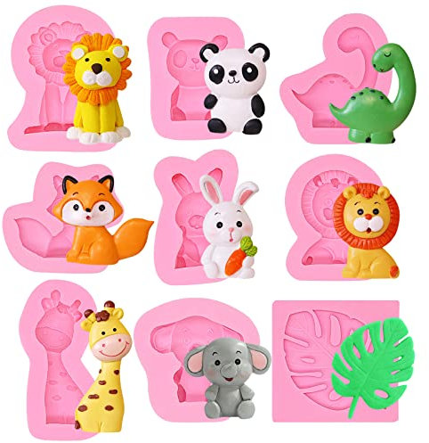 Moldes de fondant de animales, moldes de chocolate con conejo león, jirafa, elefante, dinosaurio, moldes de silicona, moldes de decoración de pasteles de hoja de tortuga para cupcakes, dulces,