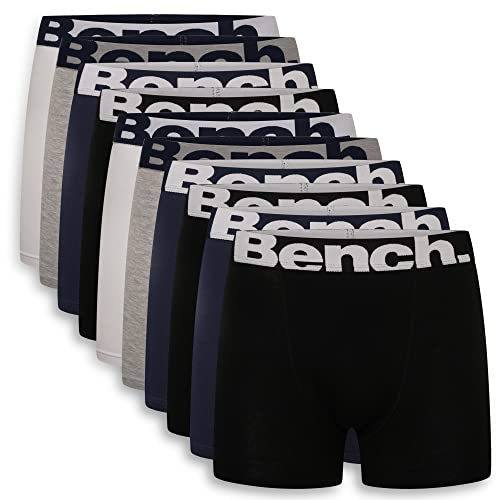Bench Men's Yaiden Boxer Shorts Multipack, Assorted Colours, Elasticated Logo Waistband, 10 Pack, Cotton Blend, Classic Fit, Comfortable Men's Underwear, Small