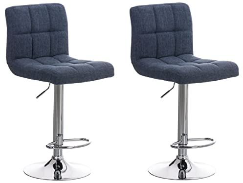 CLP 2er Set Barhocker Peru Mit Stoffbezug I Drehbare, Höhenverstellbare Barstühle Mit Lehne & Metallgestell In Chrom-Optik | Farbe blau