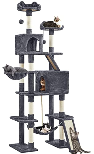 Yaheetech Rascador para Gatos Alto 209 cm Árbol para 3-4 Gatos Adultos Torre Escalador para 3-4 Gatos Castillo Juquetes Mascotas XXL,Gris Gris Oscuro