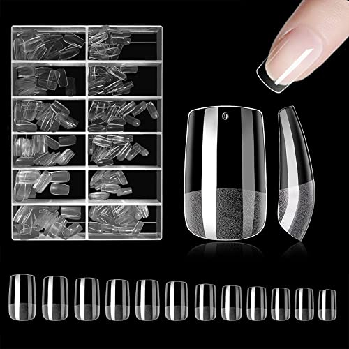 240 Pièces Nail Art Ongles Faux Ongles, 12 Tailles Différentes Artificiel Capsules pour Manucures à Domicile Et Salons, Carré Court