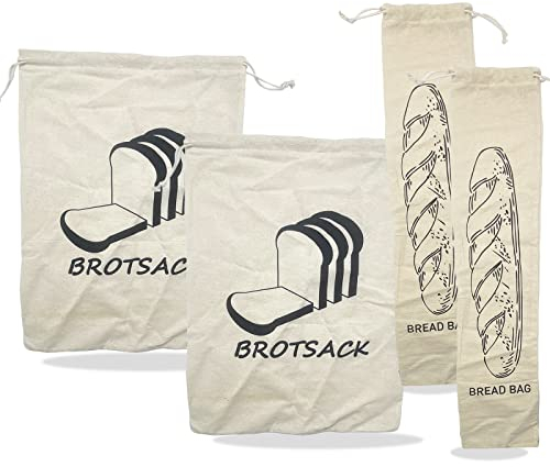 Sac À Pain 4 Pièces, Sac À Pain En 100% Lin, 29,5 × 38,5 Cm - 14,7 × L 64,5 Cm Sac À Fruits, Pour Pain Et Pâtisseries De Toutes Sortes