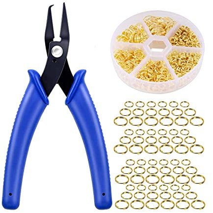 SAHROO 690-Teilige DIY-Spaltringzange, Doppelt Geschlossene Biegeringe, Goldene Doppelringe, Kreise, Zum Herstellen Von Biegeösen, Öffner für Schmuck, Halsketten und Armbänder