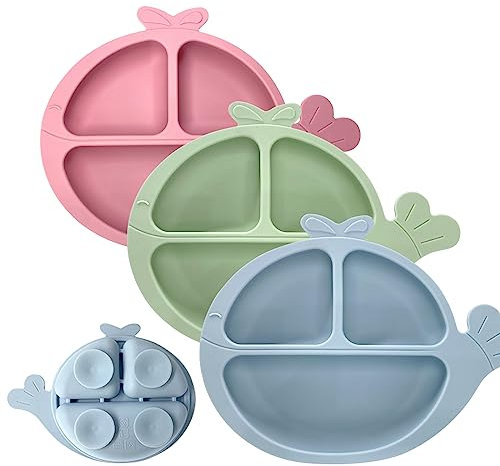 NEOVSUNY Baby Teller Silikon 3 Pack, Rutschfest Kinder Tischset mit Saugnäpfen Babyteller Saugen für Kinder Kleinkind Selbst Füttern, Geschirrspüler und Mikrowelle Safe