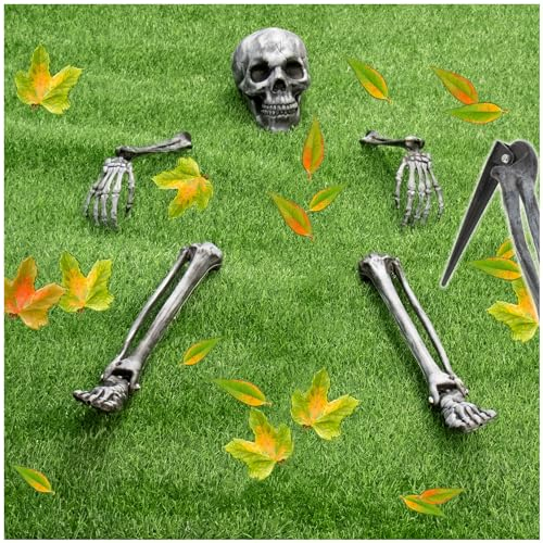 com-four® 5-teiliges Knochenset - Premium Halloween Dekoration - menschliches Teil-Skelett mit Erdanker - künstliche Knochen als Friedhofs-Deko für den Garten (5-teiliges Knochen-Set)