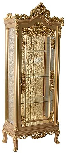 Schrank Vitrine Antik Vitrinenschrank Gold Standvitrine 206x74x42cm bar091 Palazzo Exklusiv