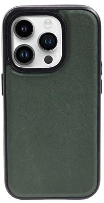 Lussoloop Stylish & Durable Shockproof Protection Leather Case for iPhone 15 in Horween Leather MagSafe Compatible (Box Leather Dark Green, iPhone 15 Pro Max)