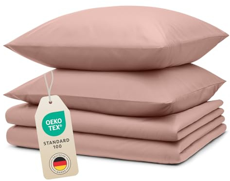 Blumtal Bettwäsche 2X 135x200cm + 2X 40x80cm Kopfkissenbezug - Oeko-TEX zert. Mikrofaser Bettwäsche Set - Mikrofaser Bettbezug bis 95 °C - Deckenbezug + Kissenbezug 4-teilig - Sommerbettwäsche Rosa