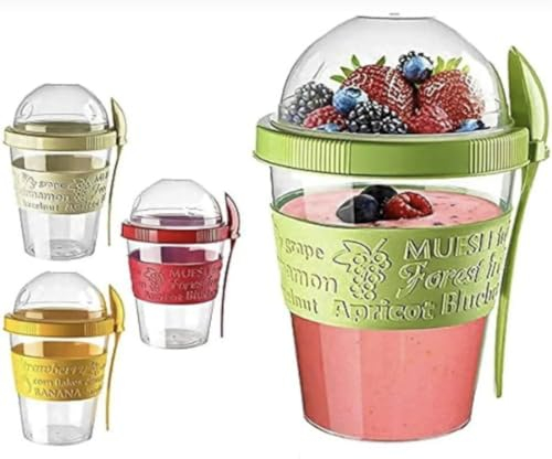 Reusable Yogurt Pots Set of 4 With Lids, Overnight Oats Jar Container with Spoon, 20 Oz 600ml Yoghurt Container, Breakfast Pots To Go, Dishwasher Safe Yogurt Pot Granola Muesli Cereal 100% BPA Fre